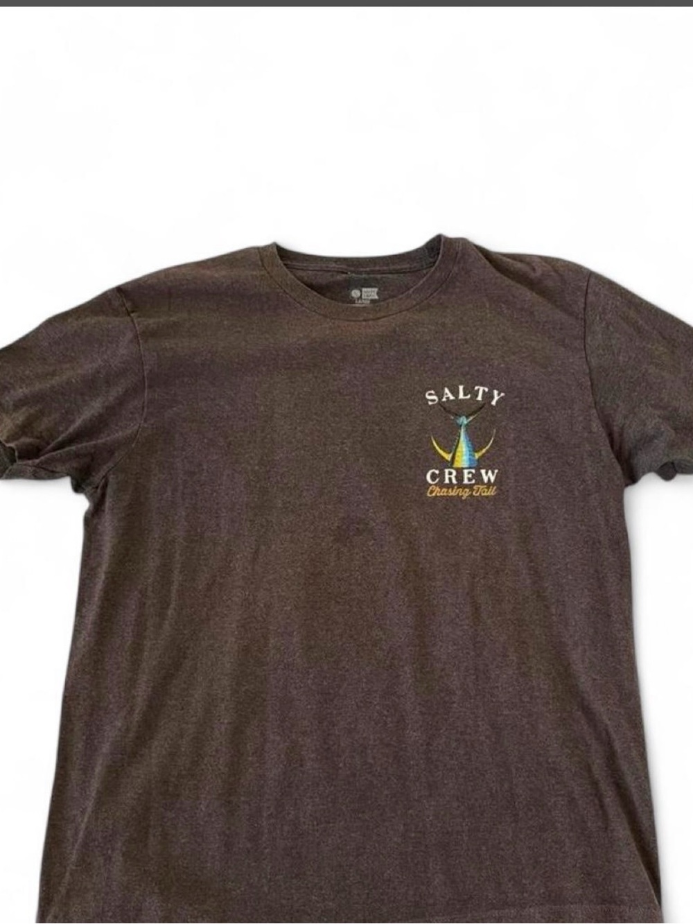Salty Crew Brown Short Sleeve Tee with Blue & Yellow Marlin Logo